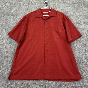 Batik Bay Shirt Mens Large Red Solid Short Sleeve Button Up Casual Polyester